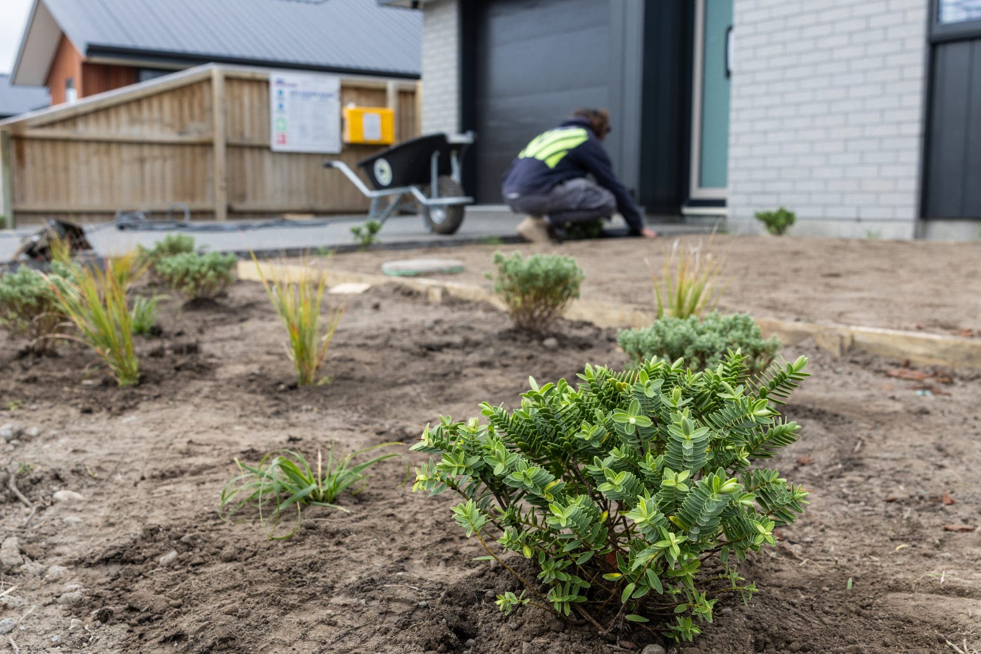 Planting out a garden, the finishing touch on a build.
